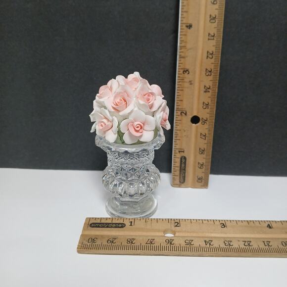 Waterford Crystal Mini Flower Bud Vase with Pink Porcelain Roses, 3" Tall - Picture 4 of 5